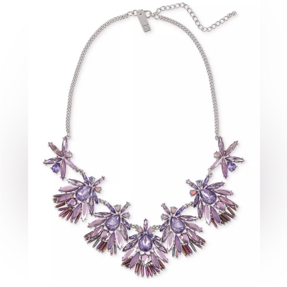 INC International Concepts Macys Silver Tone Cluster Purple Statement Necklace